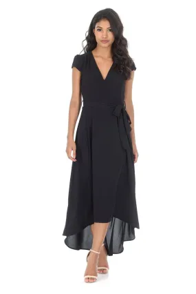 Black Capped Sleeve Waterfall Dress