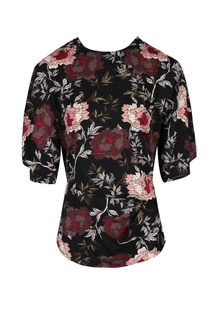 Black Floral Batwing Top