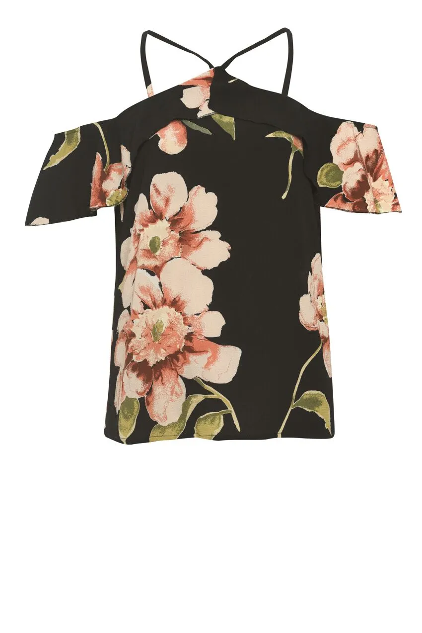 Black Floral Hatlerneck Top