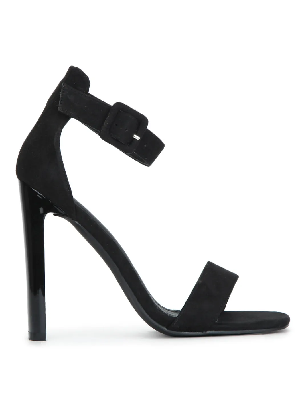 Black Micro Ankle Strap Slim Block Heels