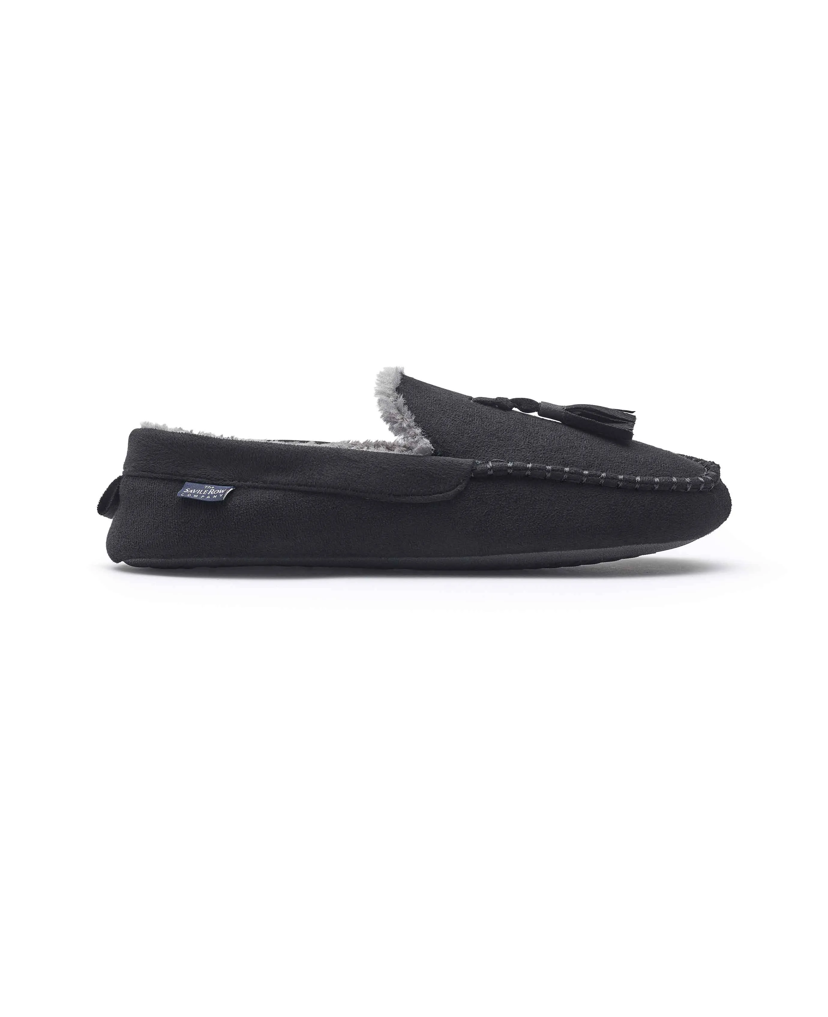 Black Microsuede Moccasin Slippers