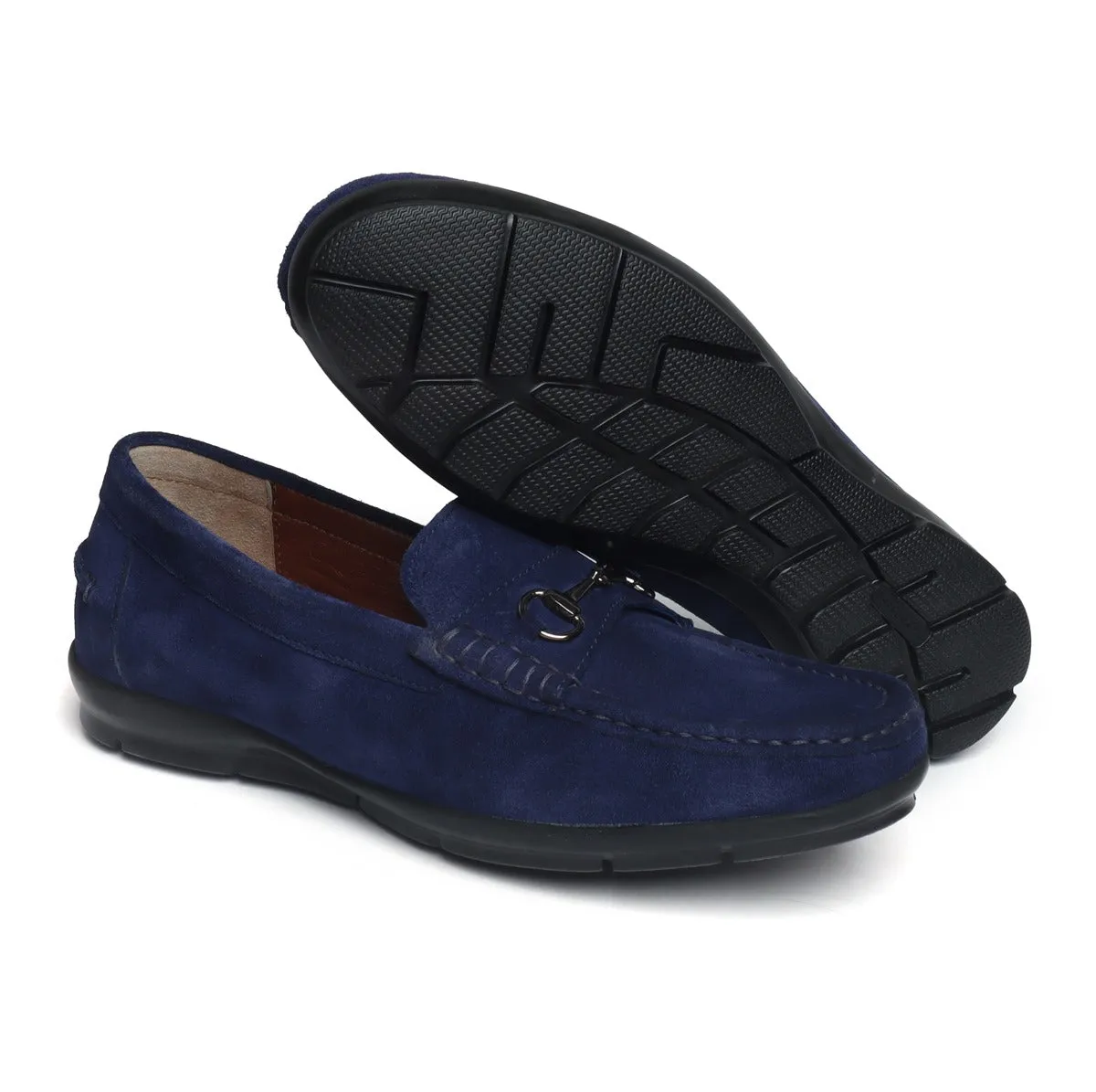 Blue Suede Leather Horse-bit Loafers By Brune & Bareskin