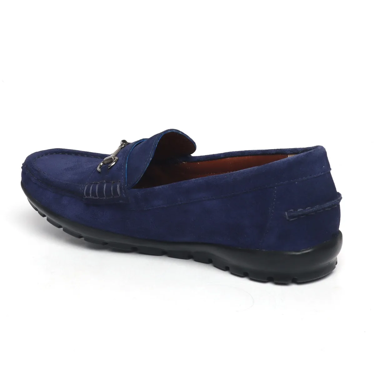 Blue Suede Leather Horse-bit Loafers By Brune & Bareskin