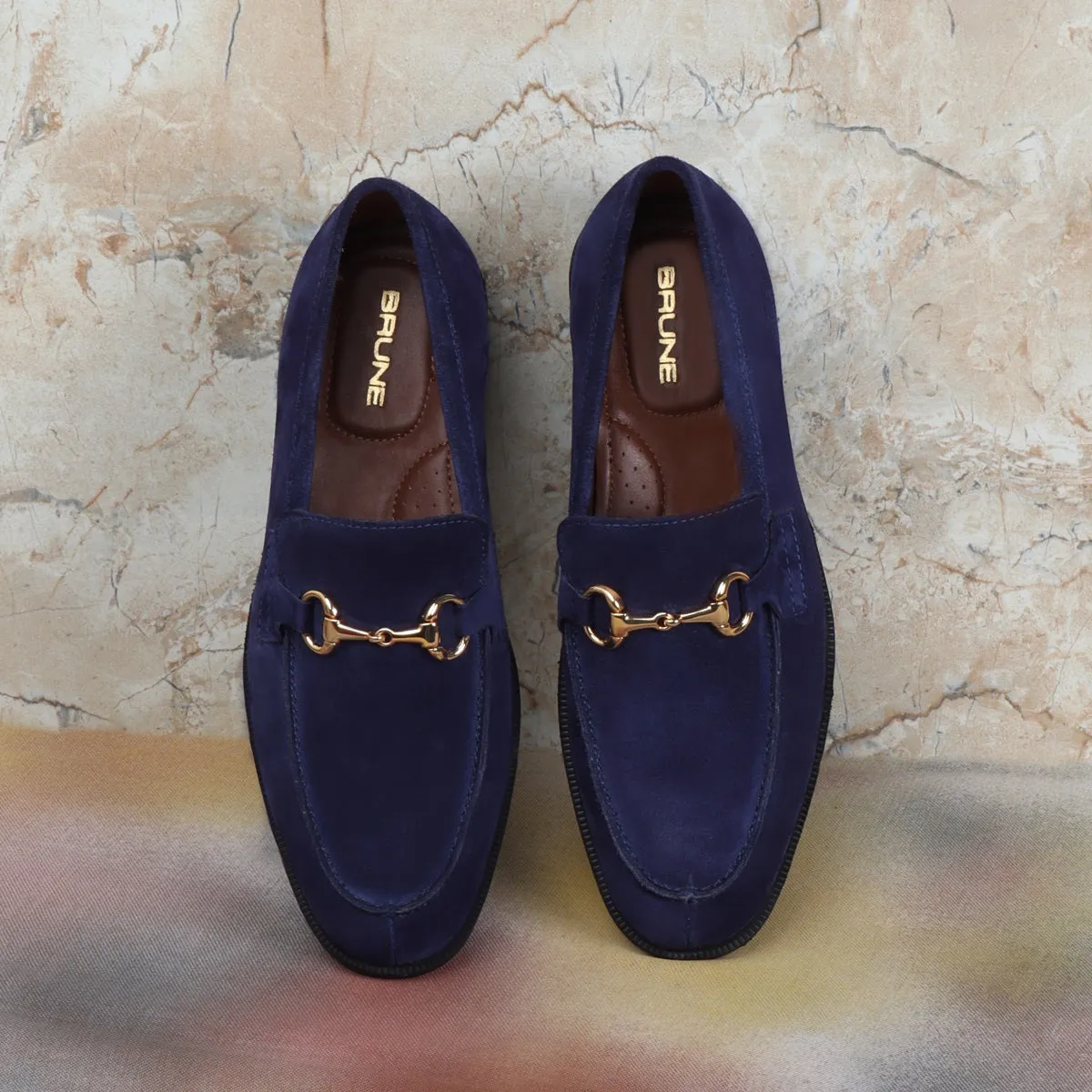 Blue Suede Leather Light Weight Loafer Horse-bit Buckle for Men By Brune & Bareskin