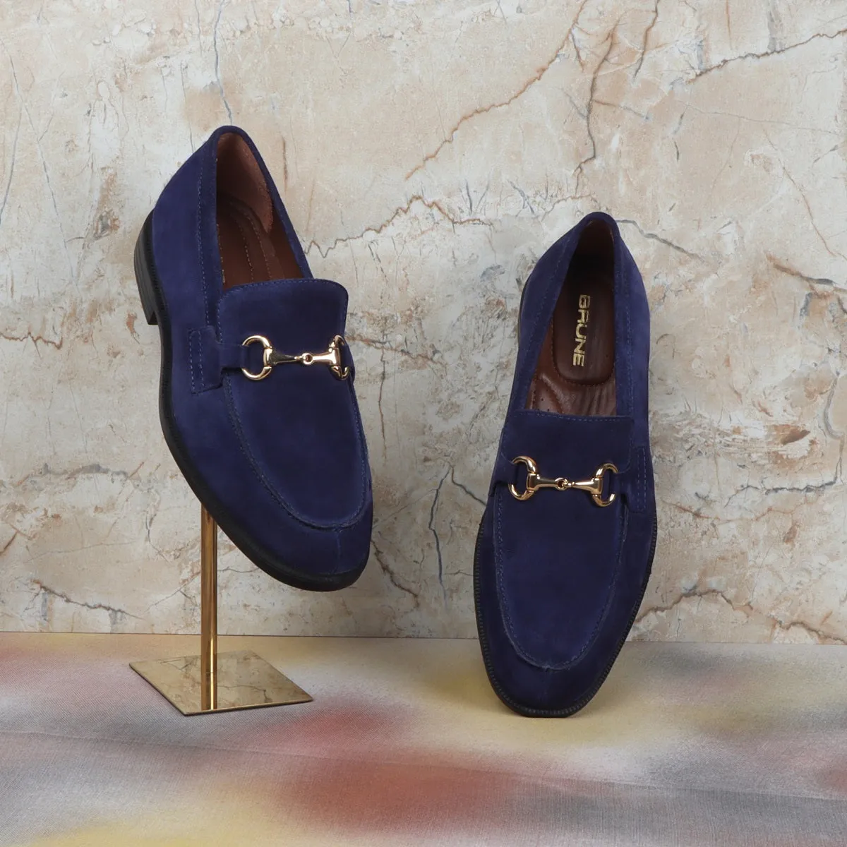 Blue Suede Leather Light Weight Loafer Horse-bit Buckle for Men By Brune & Bareskin