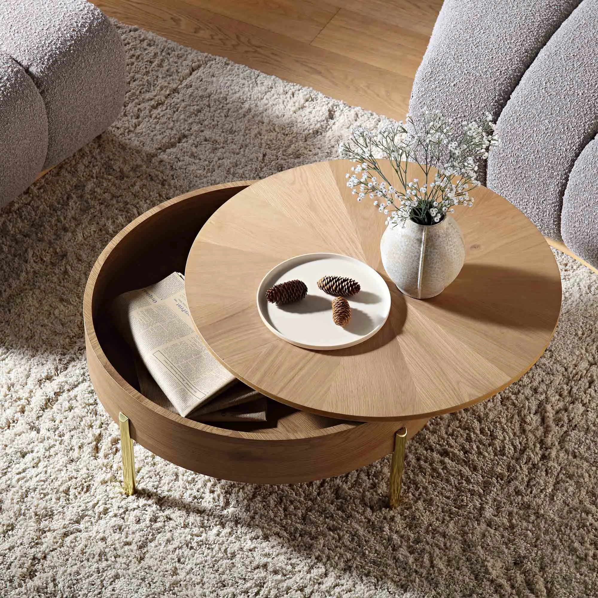 Bohdi Oak Round Rotating Coffee Table