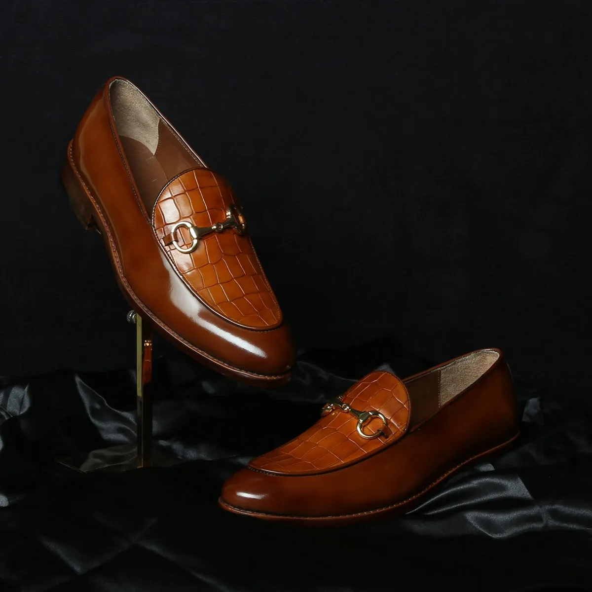 Brown Brush Off Loafers with Tan Deep Cut Leather at Vamp