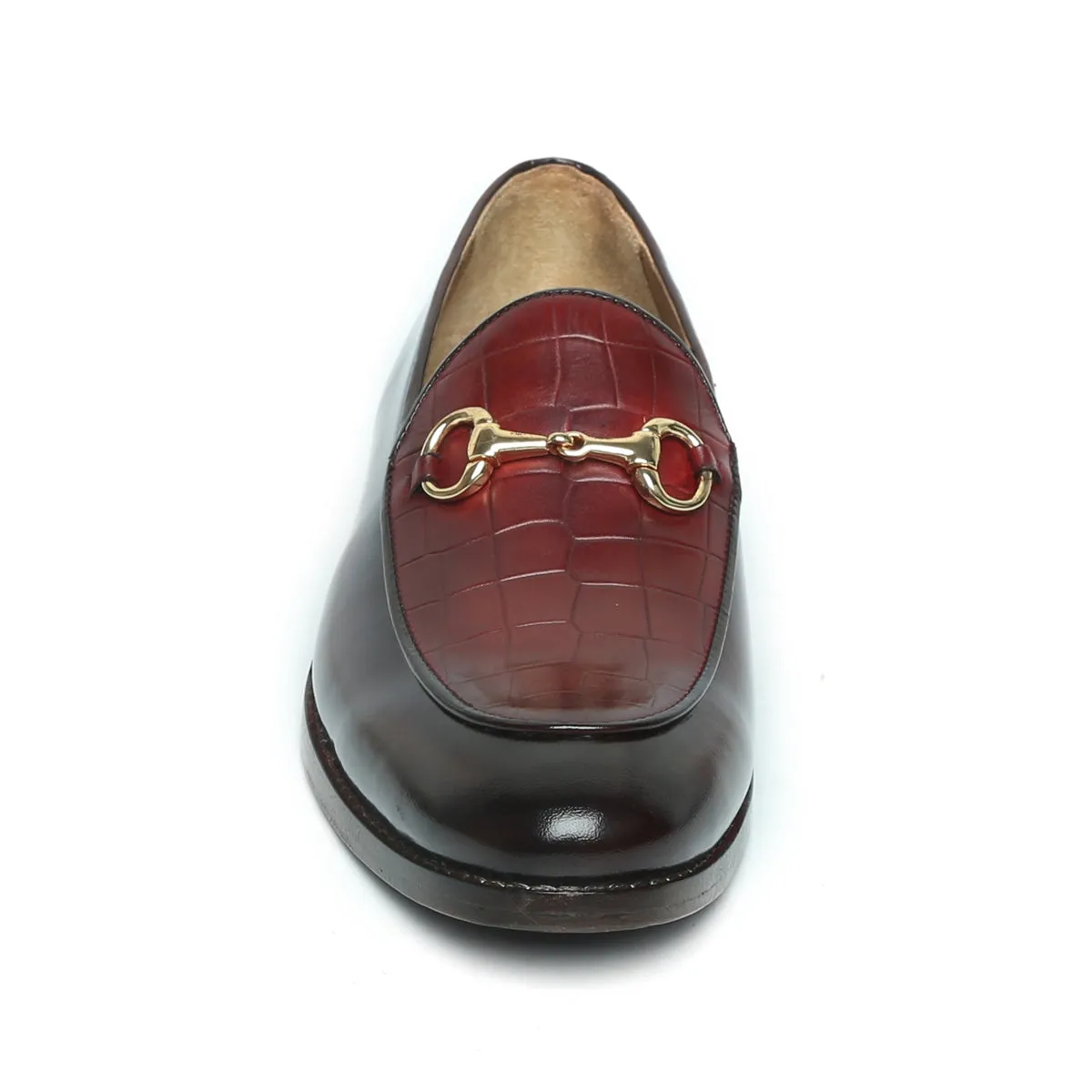 Brown Brush Off Loafers with Wine Deep Cut Leather At Vamp