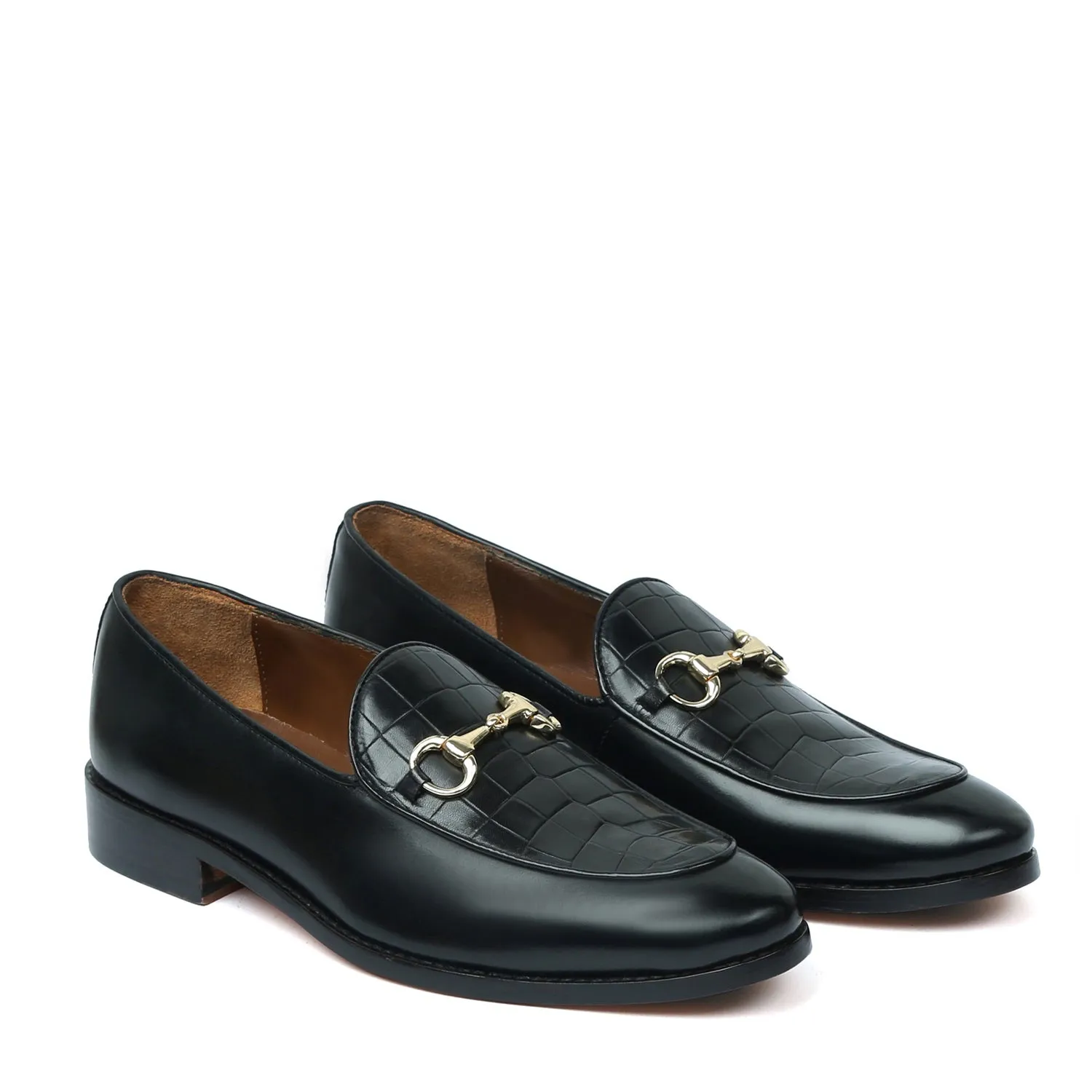 Buckle Detailing Loafers With Black Deep Cut Leather at Vamp