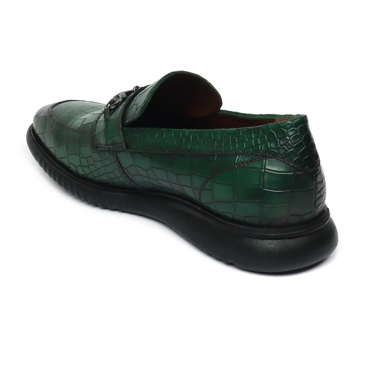 Burnished Green Loafer in Light Weight  Deep Cut Leather