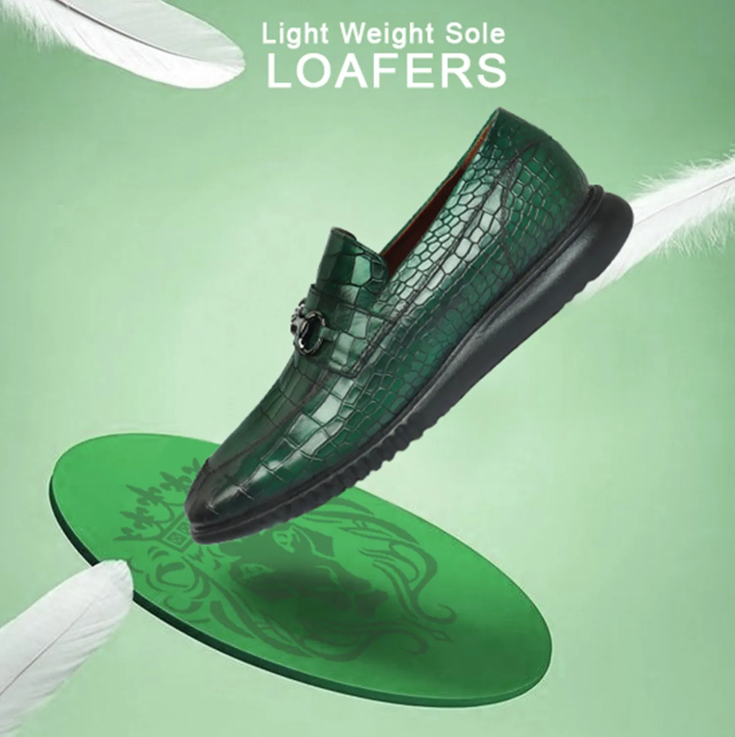 Burnished Green Loafer in Light Weight  Deep Cut Leather