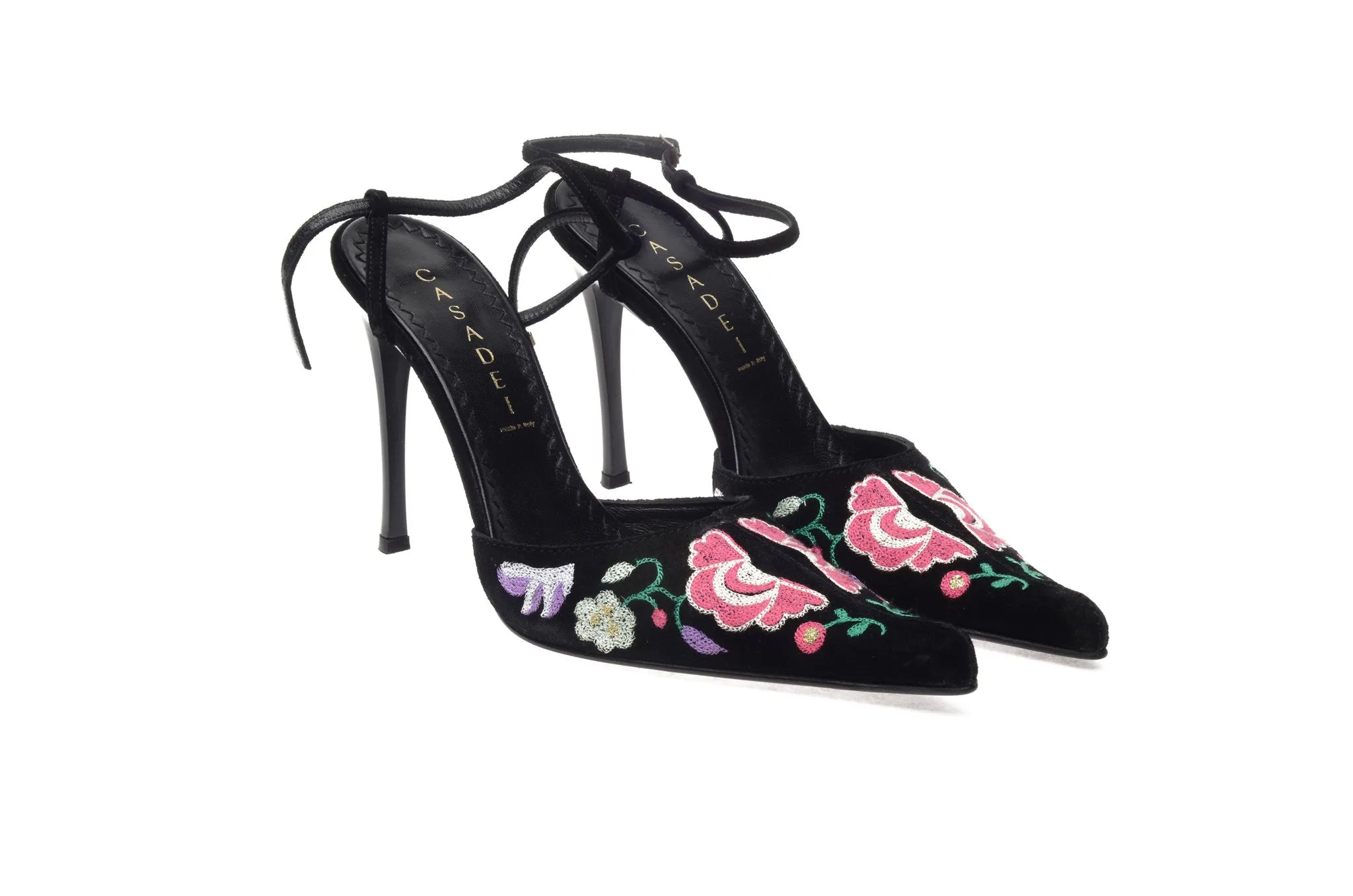 Casadei - Black Suede with Flowers - US 8 1/2