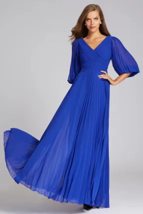 Chiffon Puff Sleeve Pleated V-Neck Gown