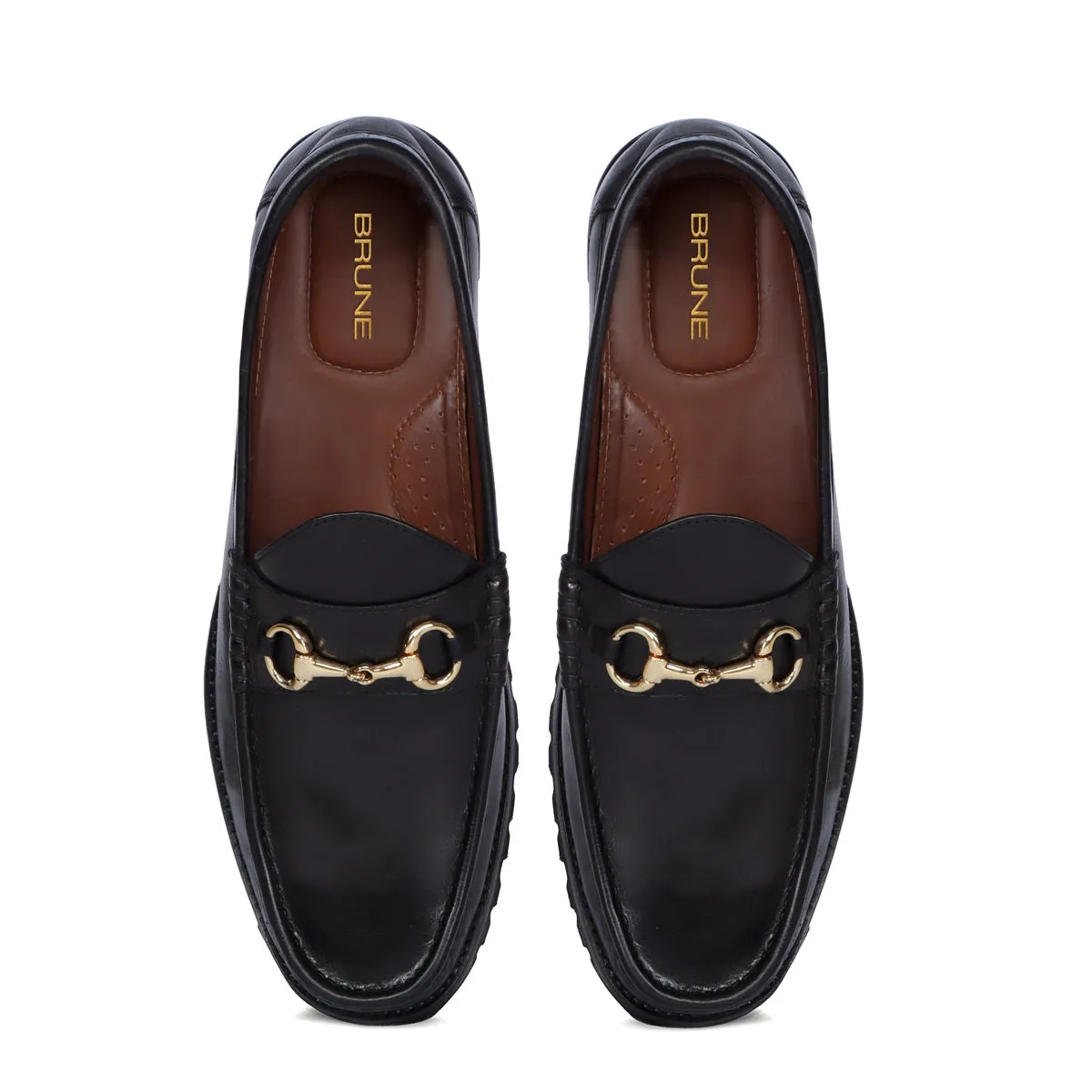 Chunky Sole Loafer with Horse-bit Detailing in Black Leather