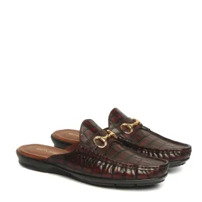 Cognac Deep Cut Croco With Horsebit Detailing Leather Mules by Brune & Bareskin