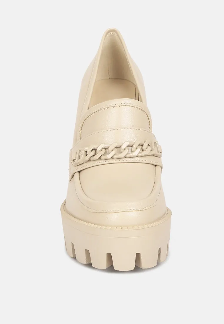 CORINNE Beige Chain Embellished Chunky Loafers