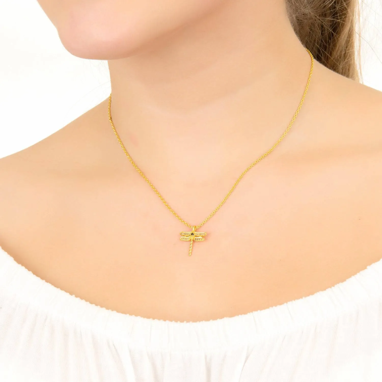 Diamond & Ruby Dragonfly Necklace Rosegold