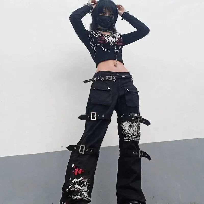 E-girl Black Cargo Halloween Pants