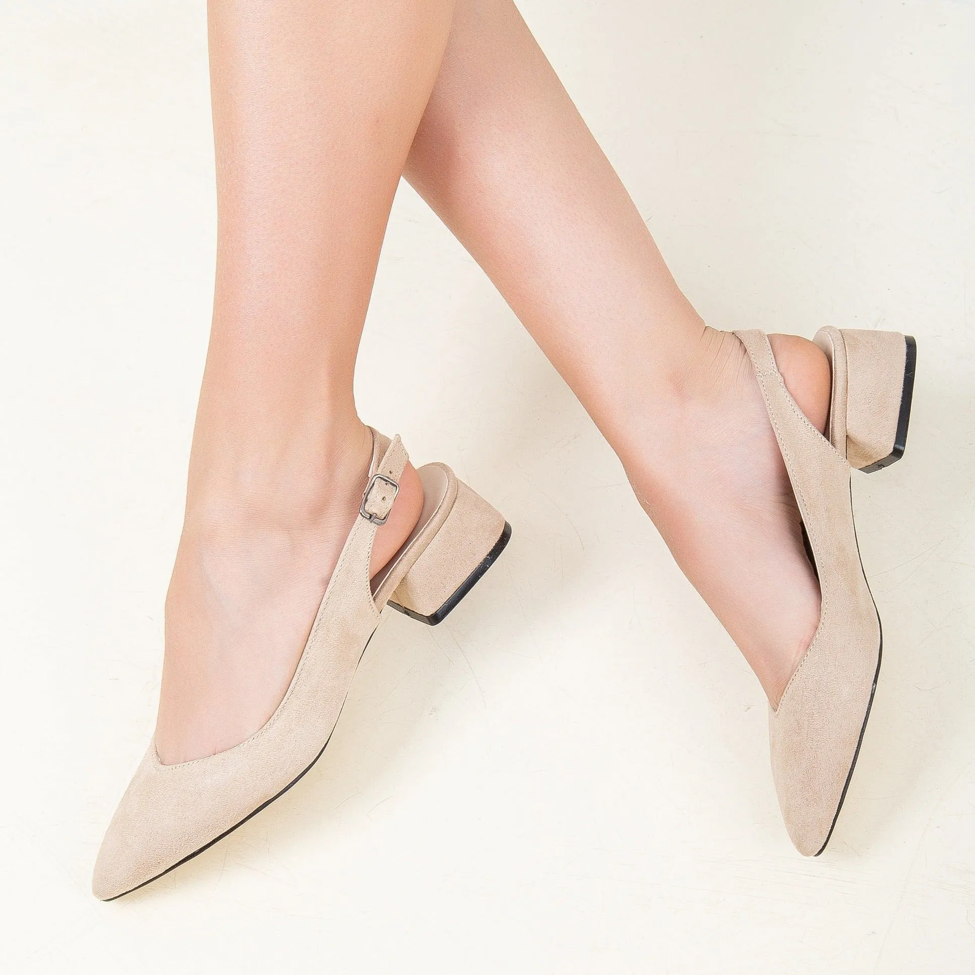 Emma - Beige Suede Slingback Shoes