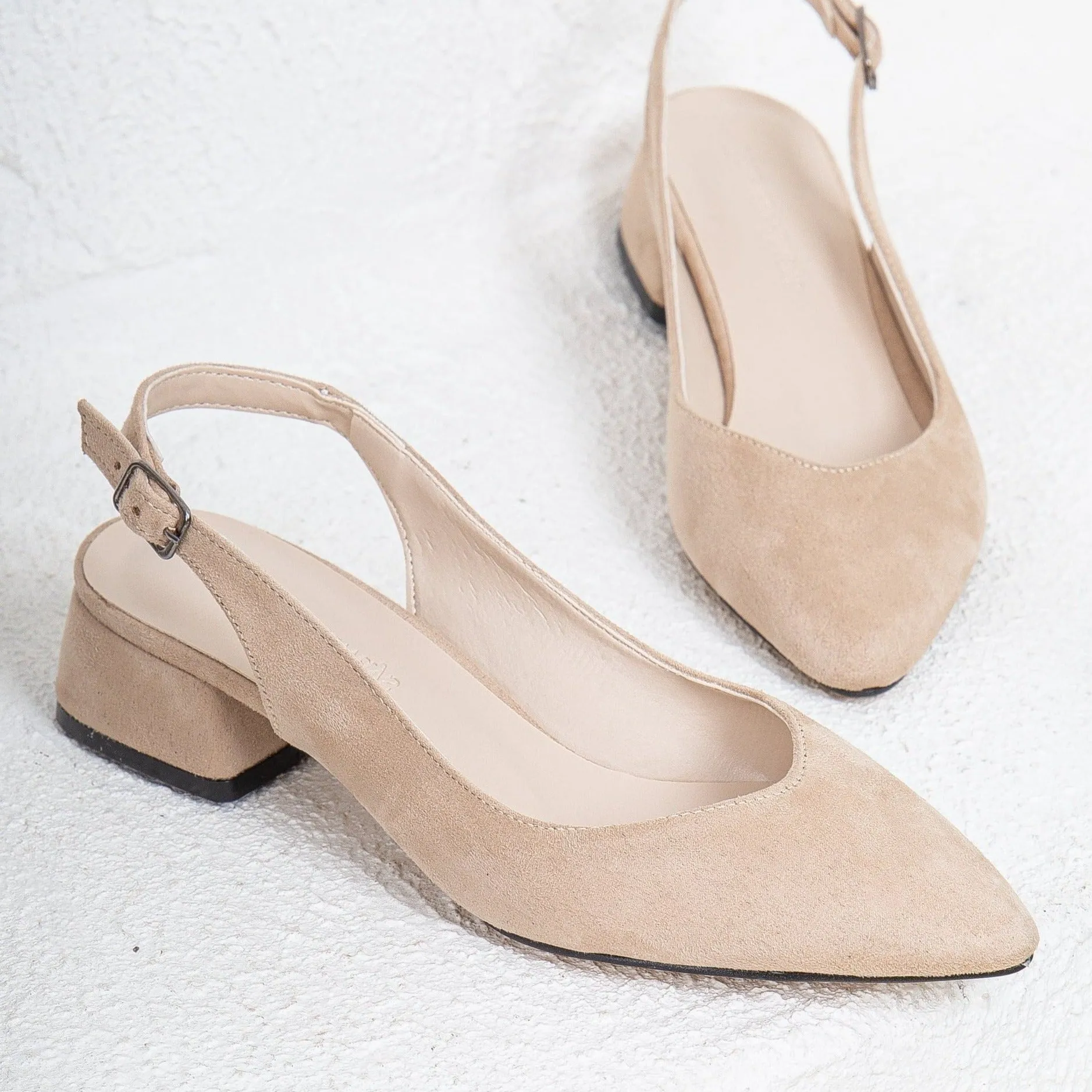 Emma - Beige Suede Slingback Shoes