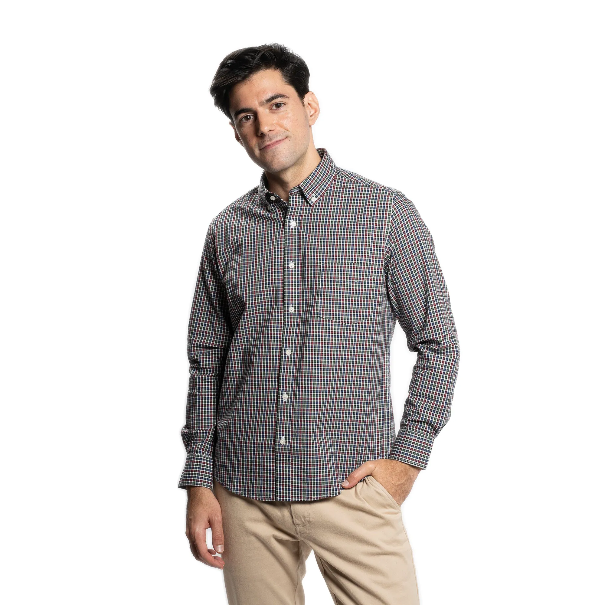 Everyday Stretch Oxford Standard Fit -  Blue Green Red Check