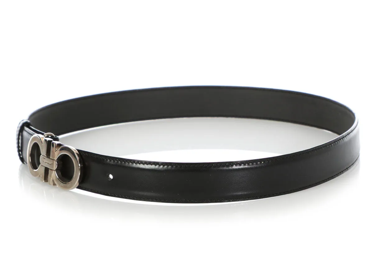 Ferragamo Narrow Black Leather Belt