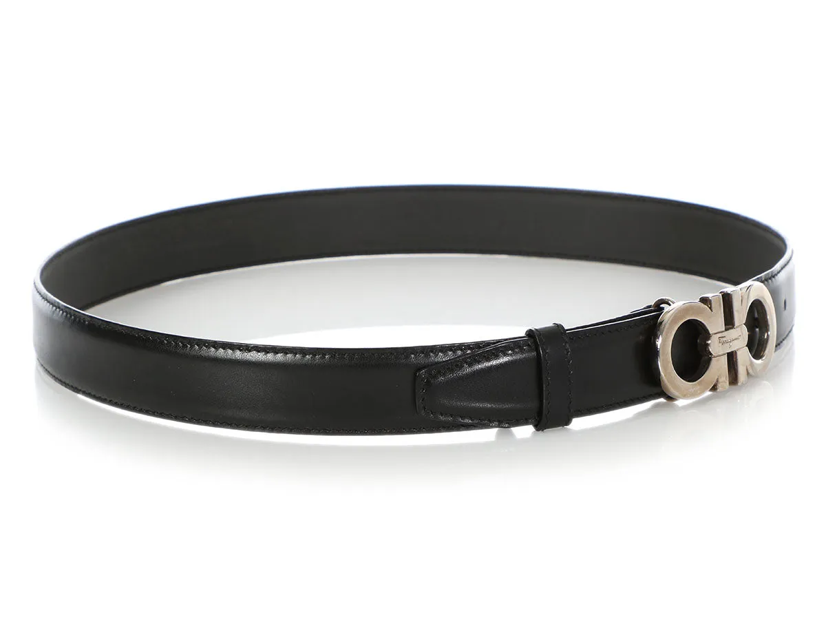 Ferragamo Narrow Black Leather Belt