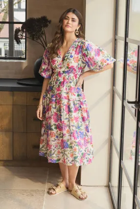 Floral 1/2 Puff Sleeve Midi Dress