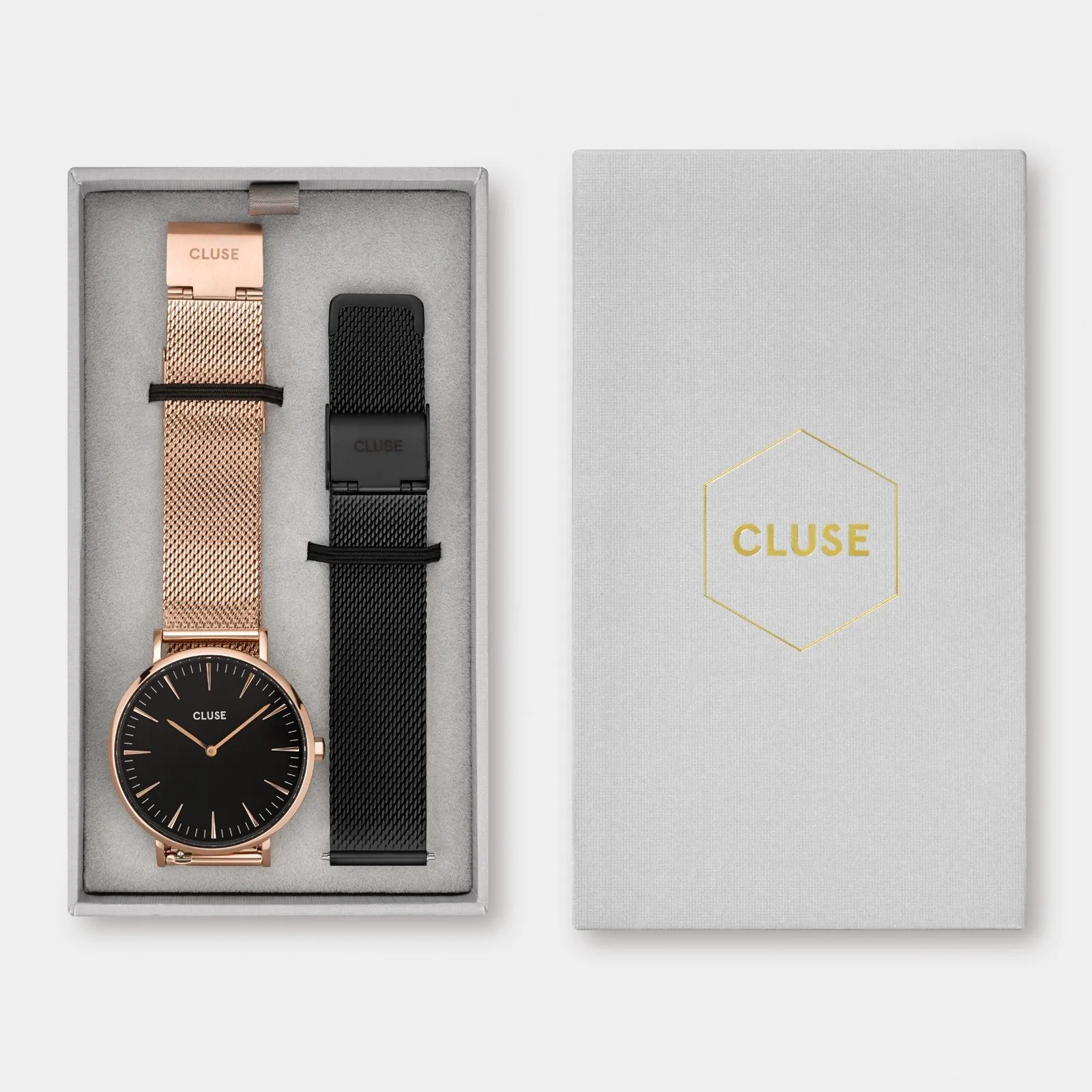 Gift Box Boho Chic Mesh Watch and Strap Rose Gold Colour