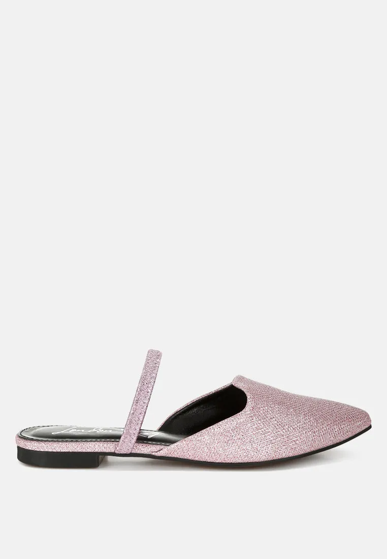 Glitter Faux Leather Flat Mules by RUW