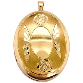 Gold Flower Locket, Vintage Inspired 14K Gold Floral Wing Oval Engraved Necklace