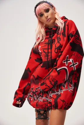 Graffiti Print Oversized Hoodie Dress