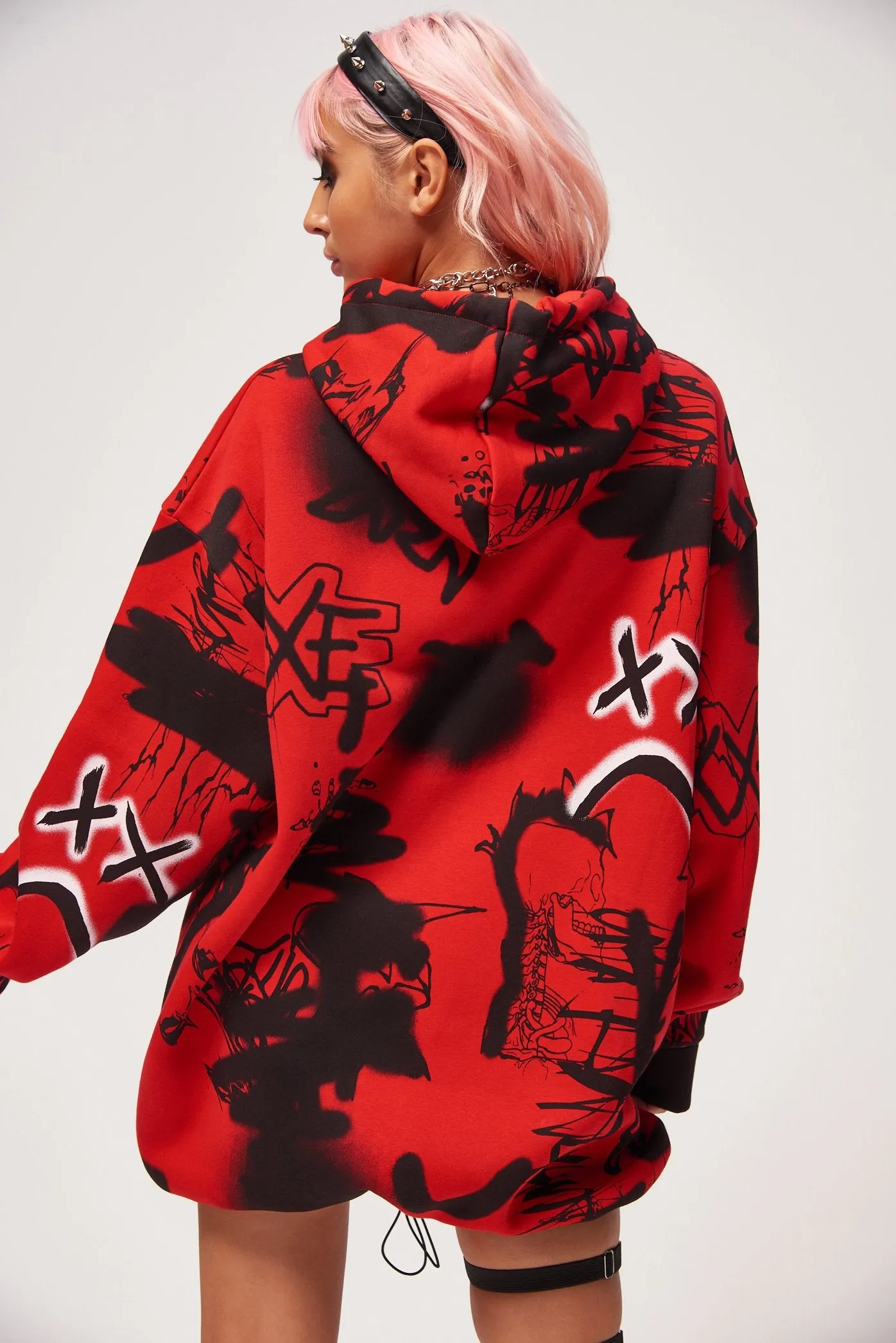 Graffiti Print Oversized Hoodie Dress