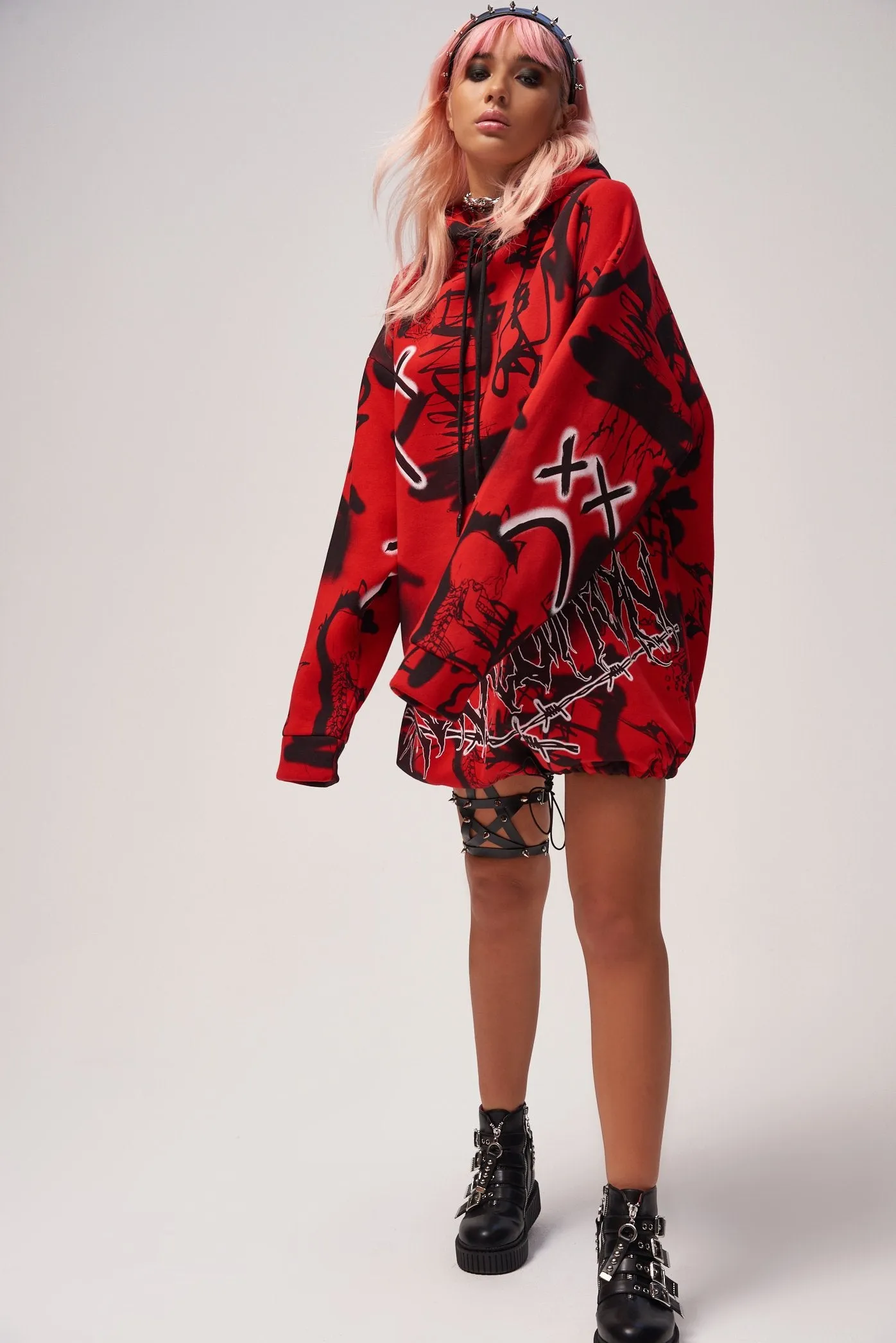 Graffiti Print Oversized Hoodie Dress