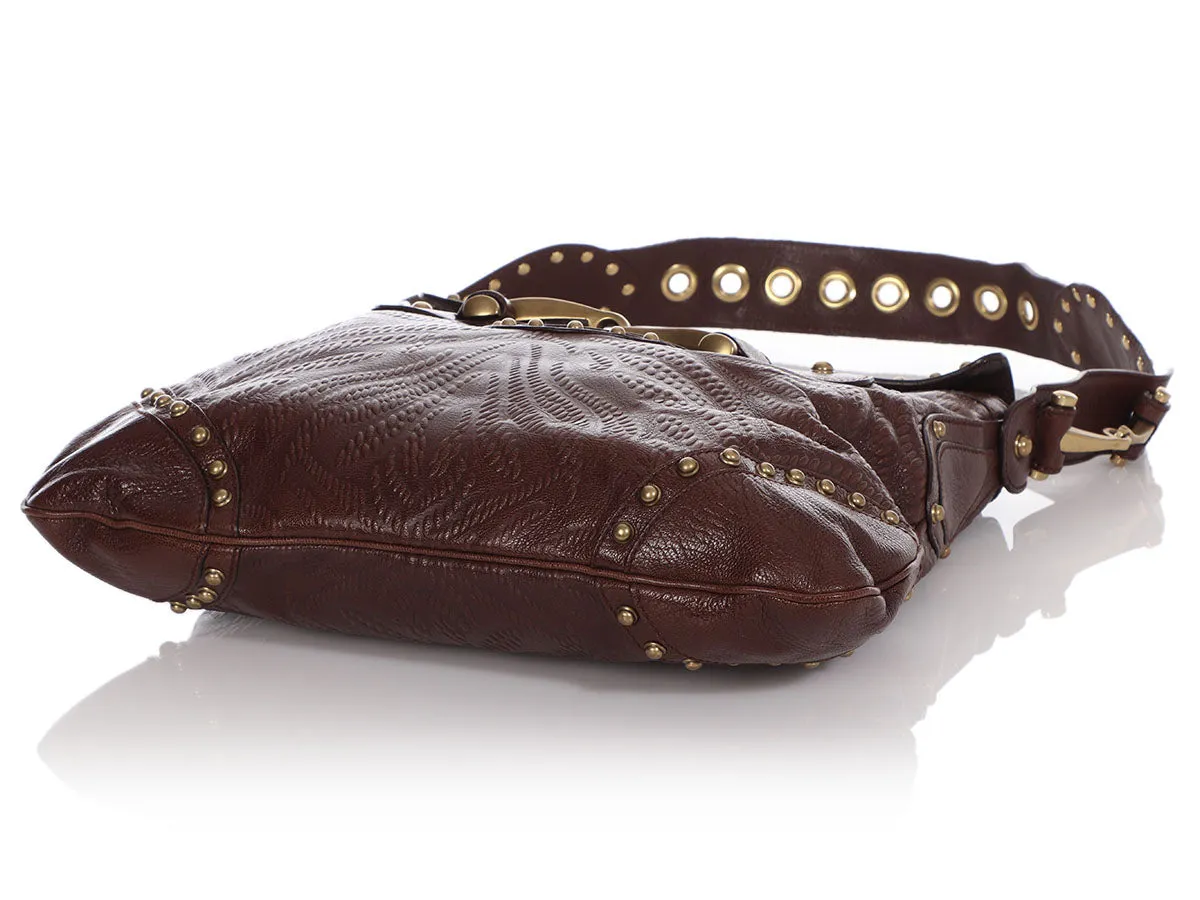 Gucci Brown Leather Studded Pelham Runway Shoulder Bag