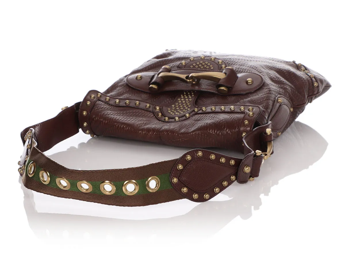 Gucci Brown Leather Studded Pelham Runway Shoulder Bag