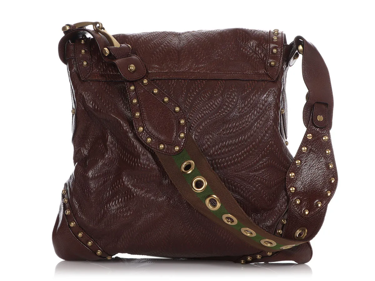 Gucci Brown Leather Studded Pelham Runway Shoulder Bag