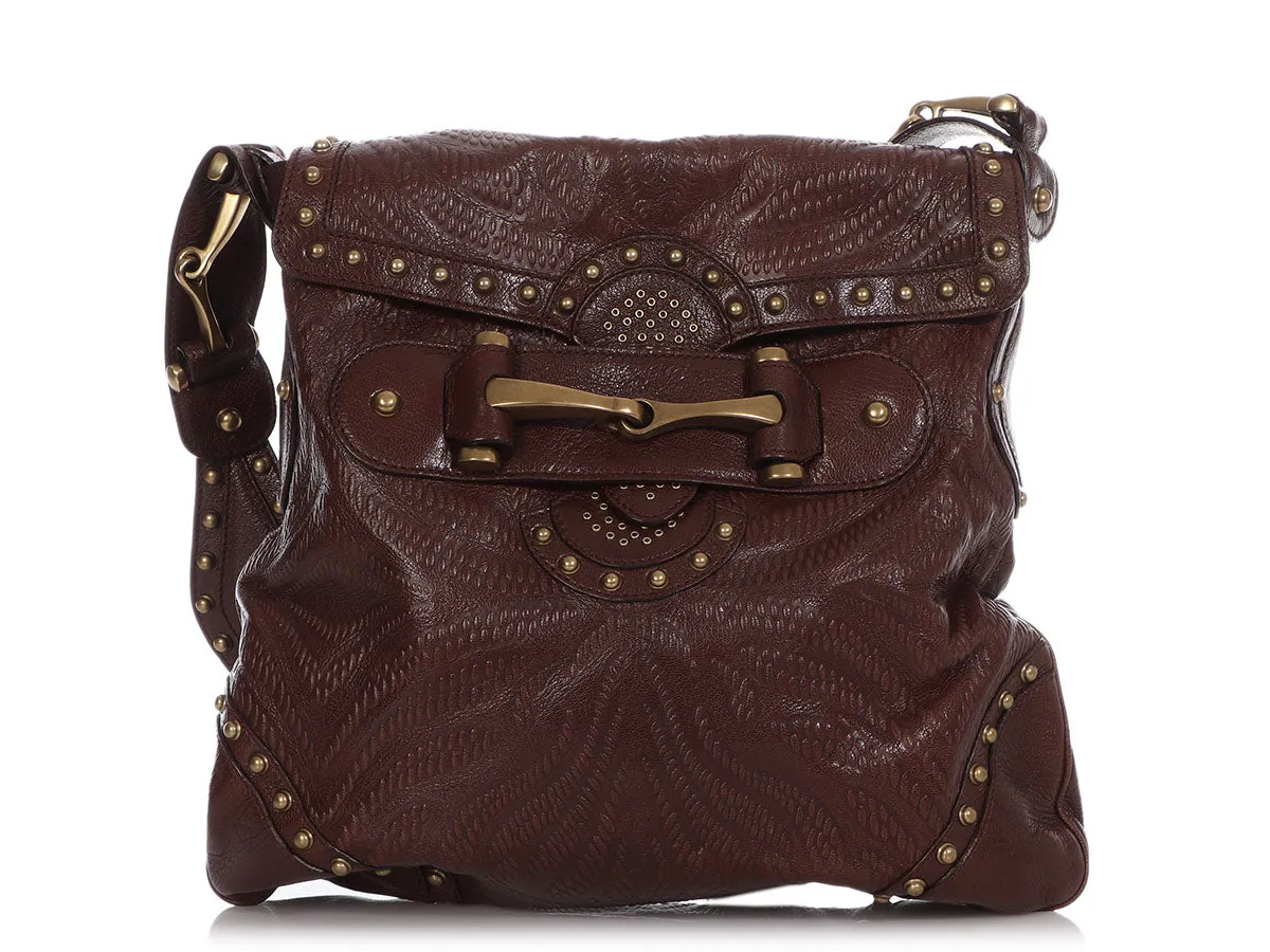 Gucci Brown Leather Studded Pelham Runway Shoulder Bag