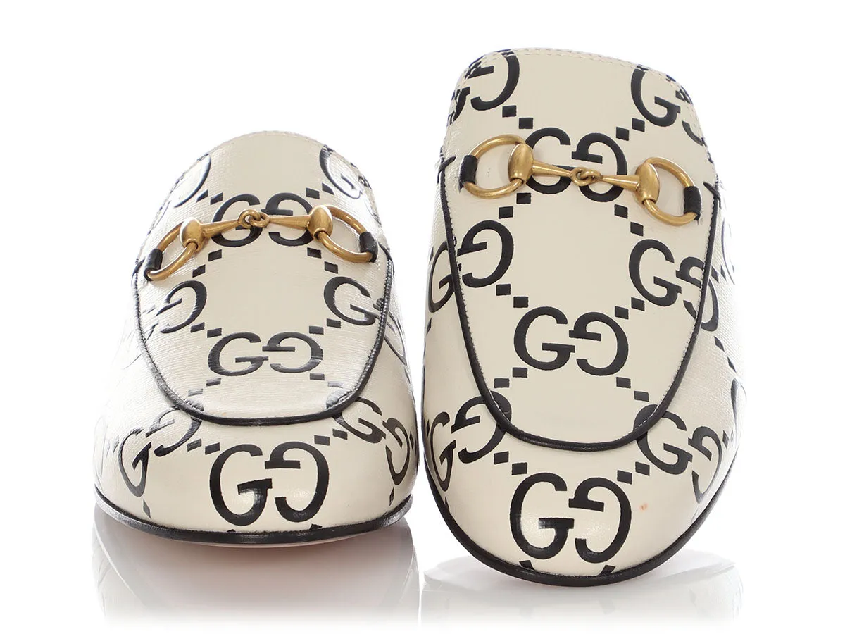 Gucci White and Black GG Horsebit Mules