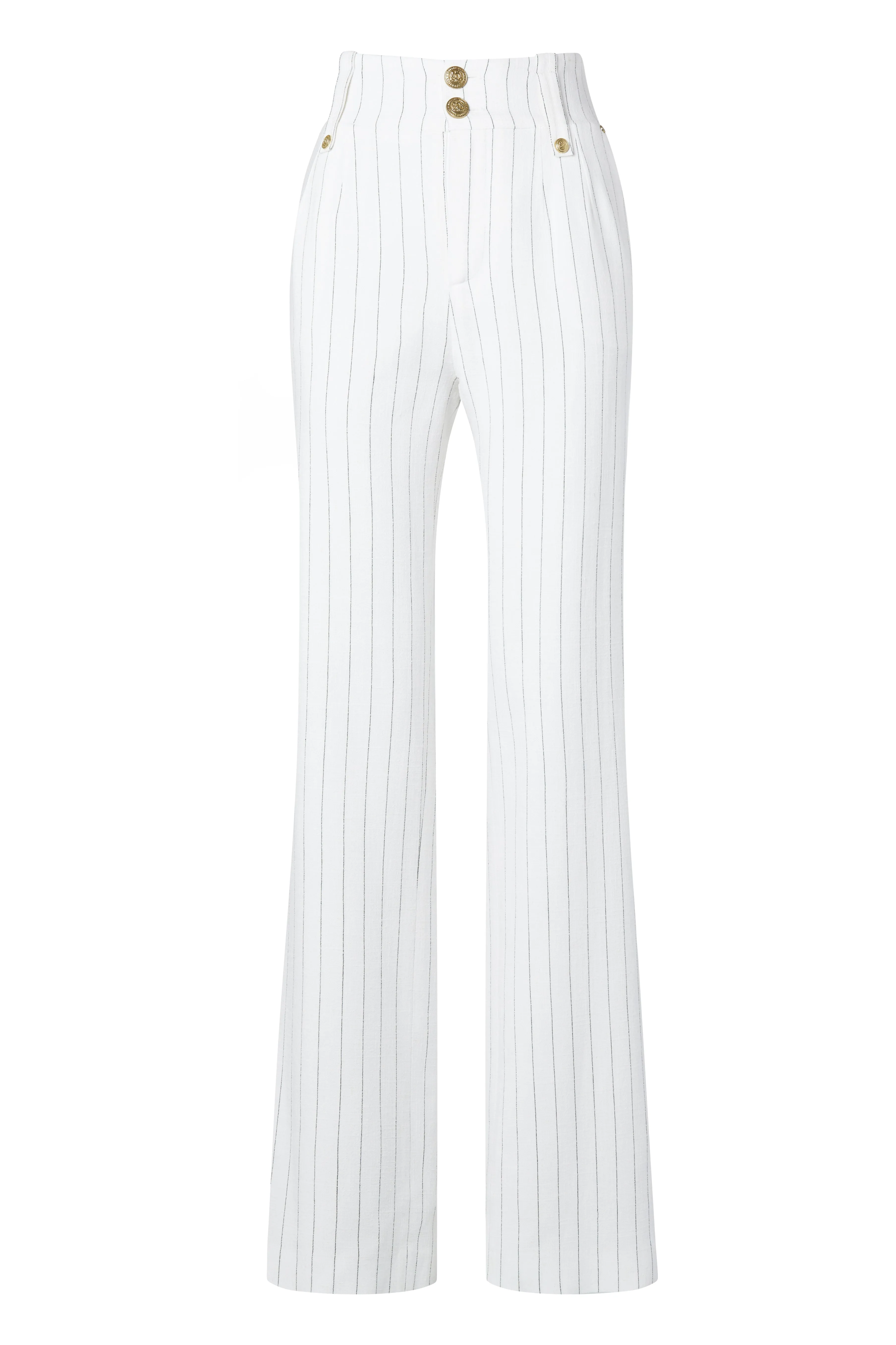 High Waisted Straight Trouser (Oyster Linen Pinstripe)