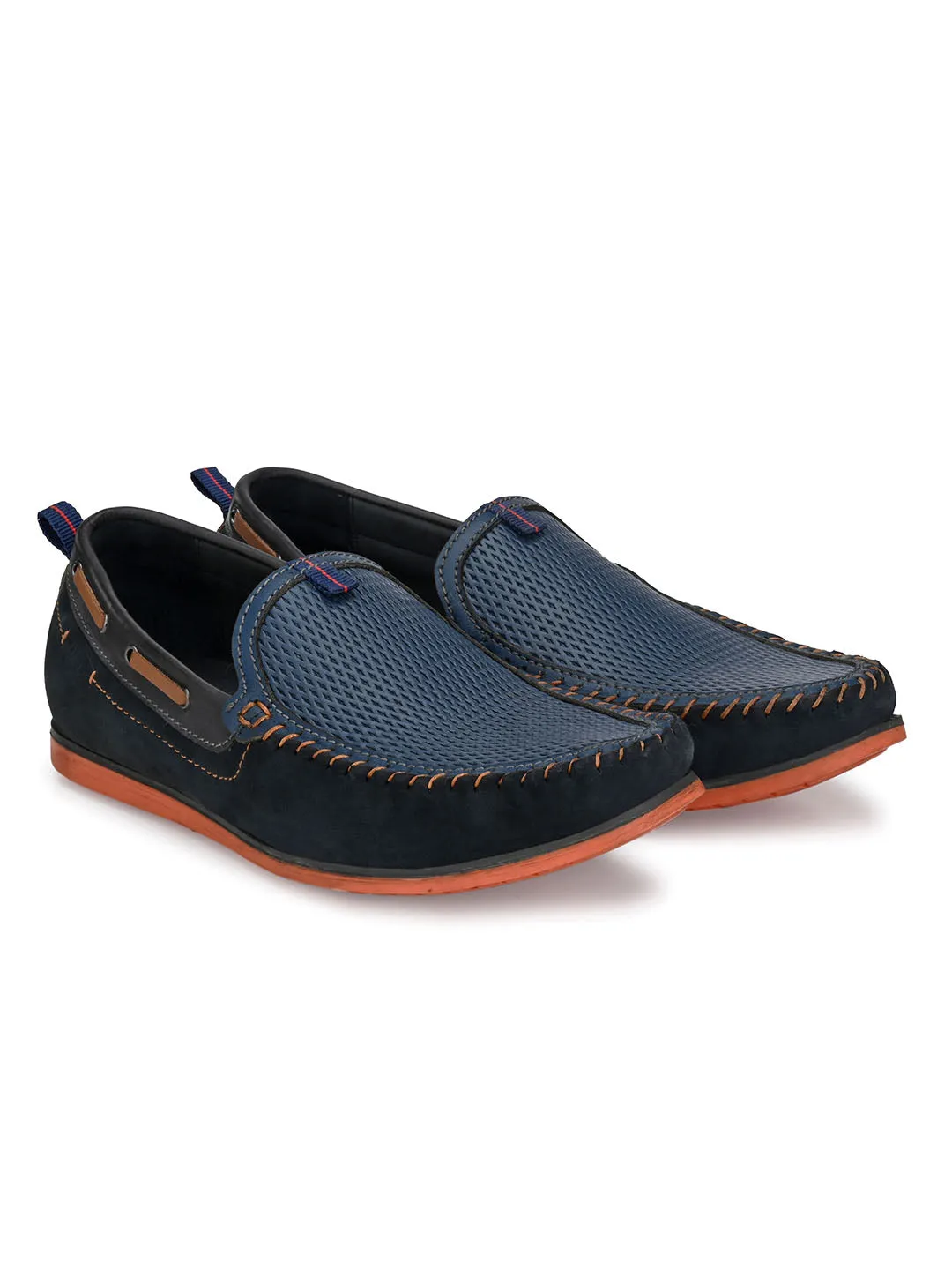 Hitz Men's Blue Leather Moccasins Boat Shoes