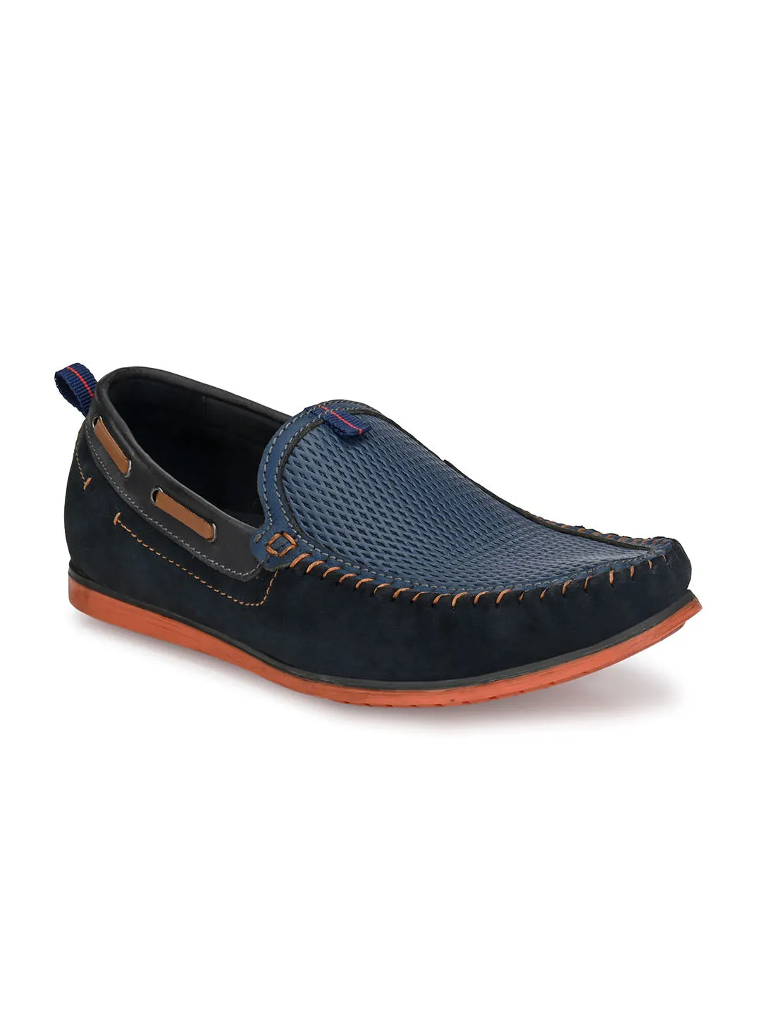 Hitz Men's Blue Leather Moccasins Boat Shoes