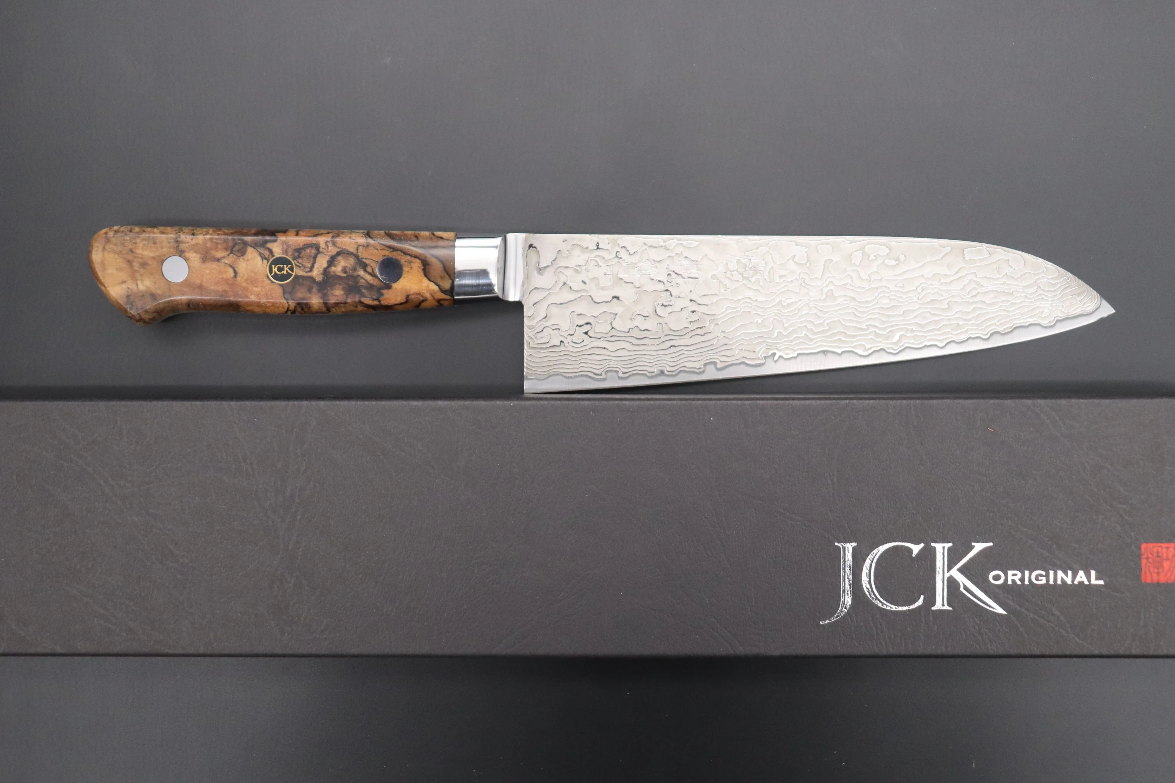 JCK Original Kagayaki NOVEL- Limited Edition Custom R-2 Damascus Series KNLTD-126 Santoku 175mm (6.8 inch, Forged Blade)