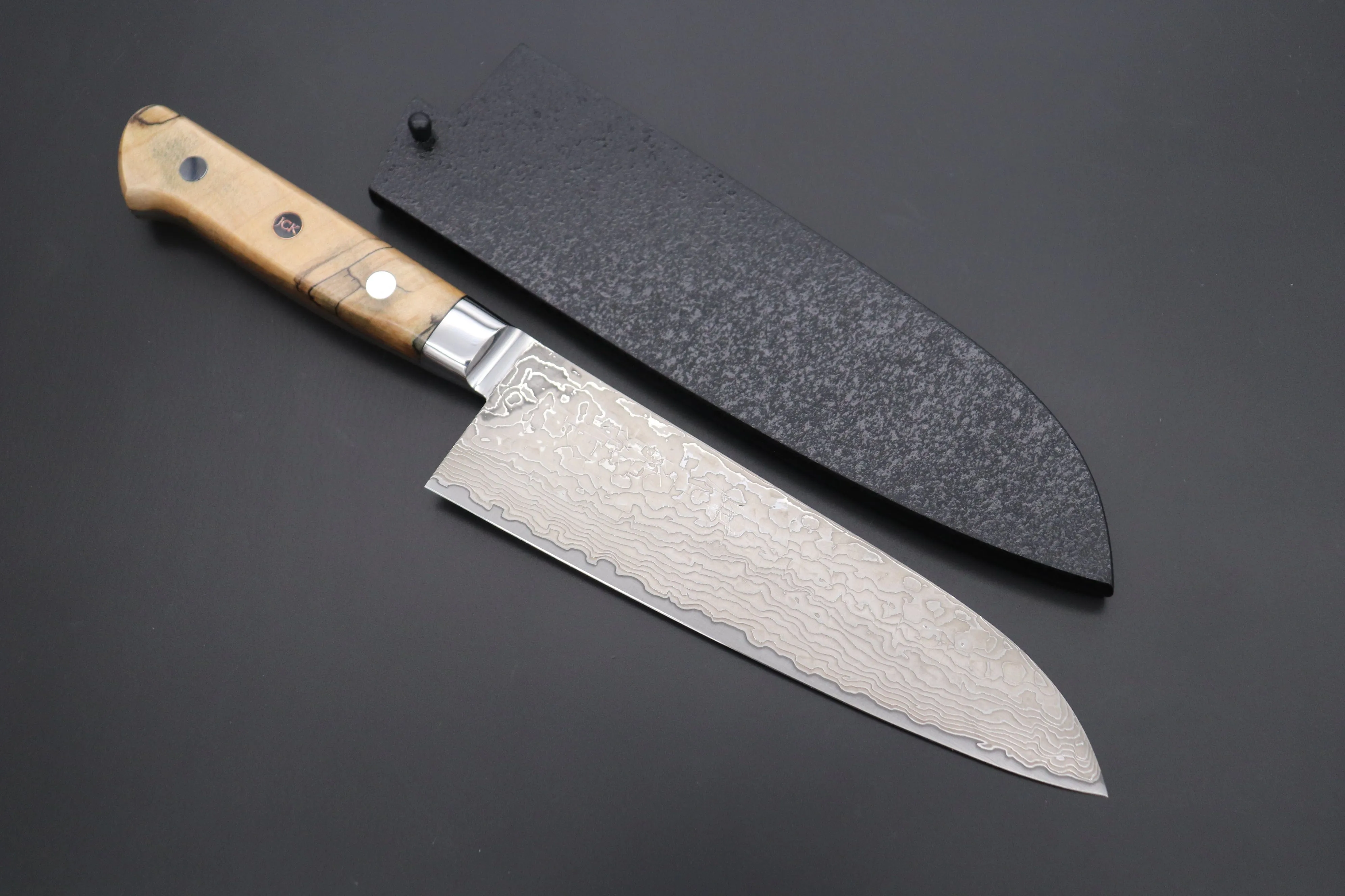 JCK Original Kagayaki NOVEL- Limited Edition Custom R-2 Damascus Series KNLTD-127 Santoku 175mm (6.8 inch, Forged Blade)