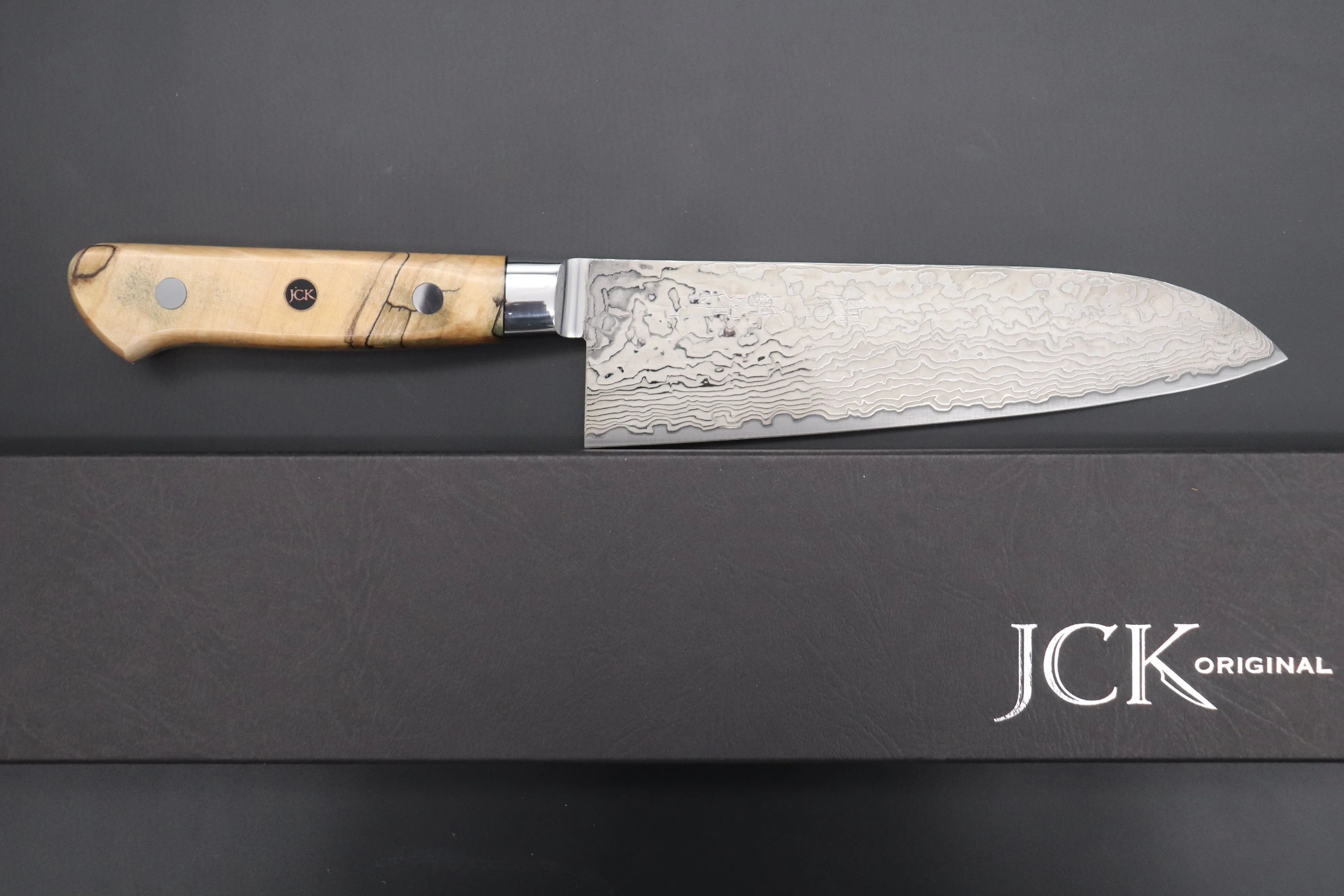 JCK Original Kagayaki NOVEL- Limited Edition Custom R-2 Damascus Series KNLTD-127 Santoku 175mm (6.8 inch, Forged Blade)