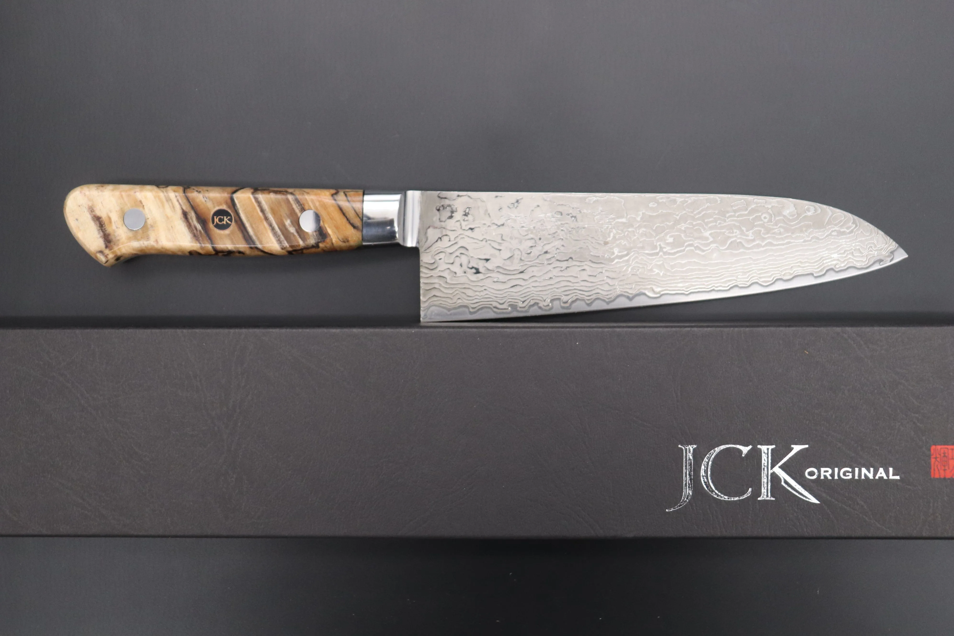 JCK Original Kagayaki NOVEL- Limited Edition Custom R-2 Damascus Series KNLTD-128 Santoku 175mm (6.8 inch, Forged Blade)