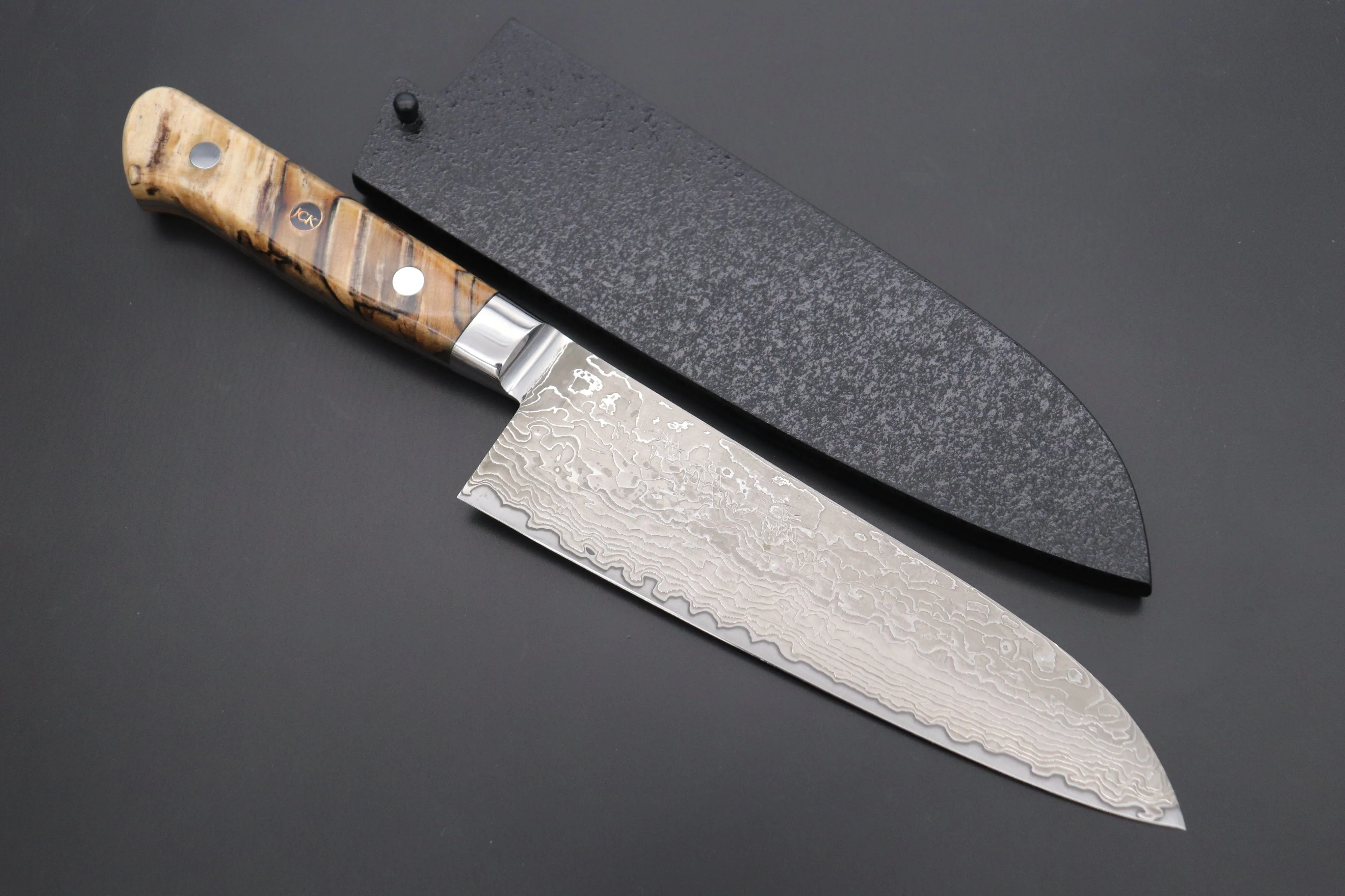 JCK Original Kagayaki NOVEL- Limited Edition Custom R-2 Damascus Series KNLTD-128 Santoku 175mm (6.8 inch, Forged Blade)