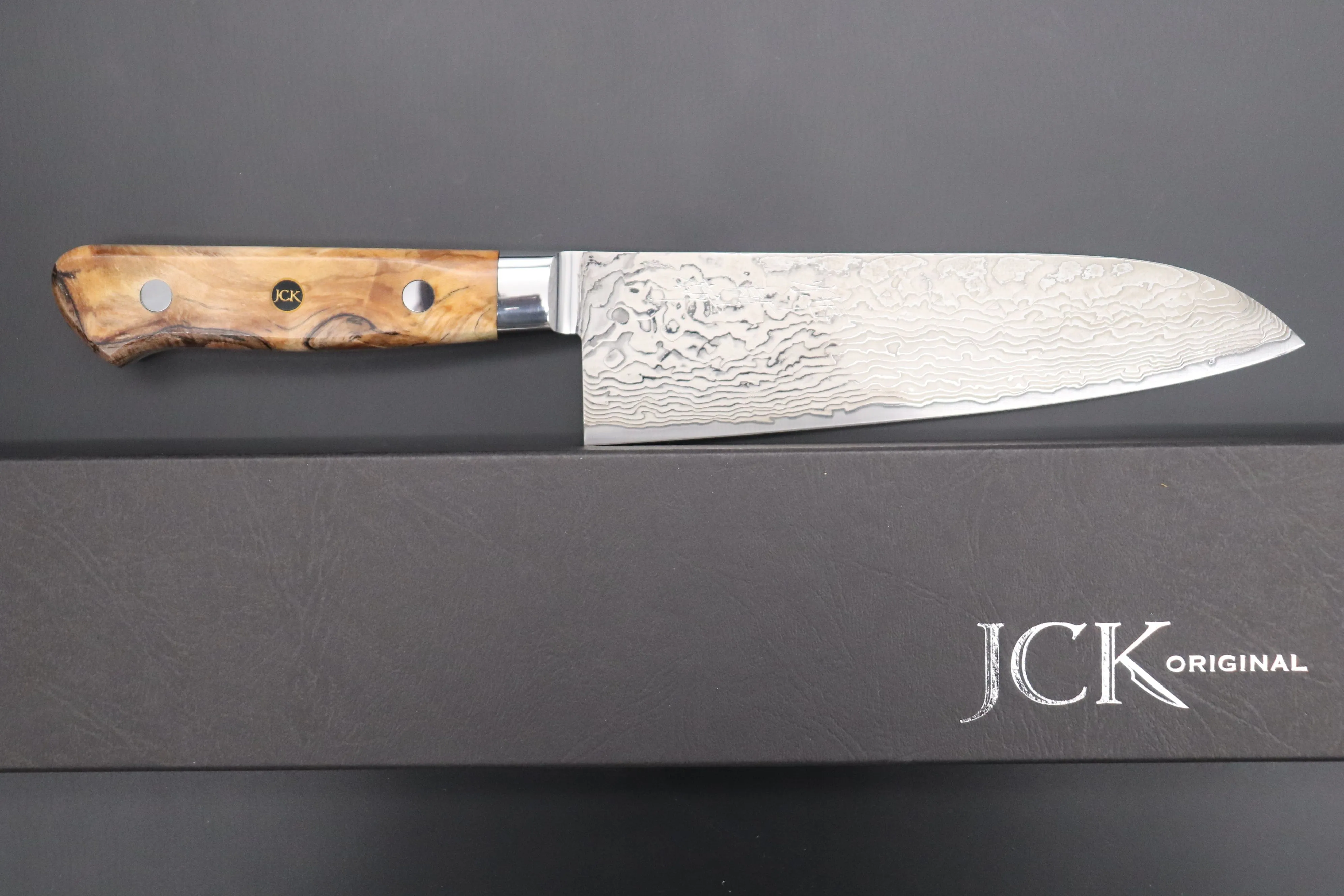 JCK Original Kagayaki NOVEL- Limited Edition Custom R-2 Damascus Series KNLTD-129 Santoku 175mm (6.8 inch, Forged Blade)