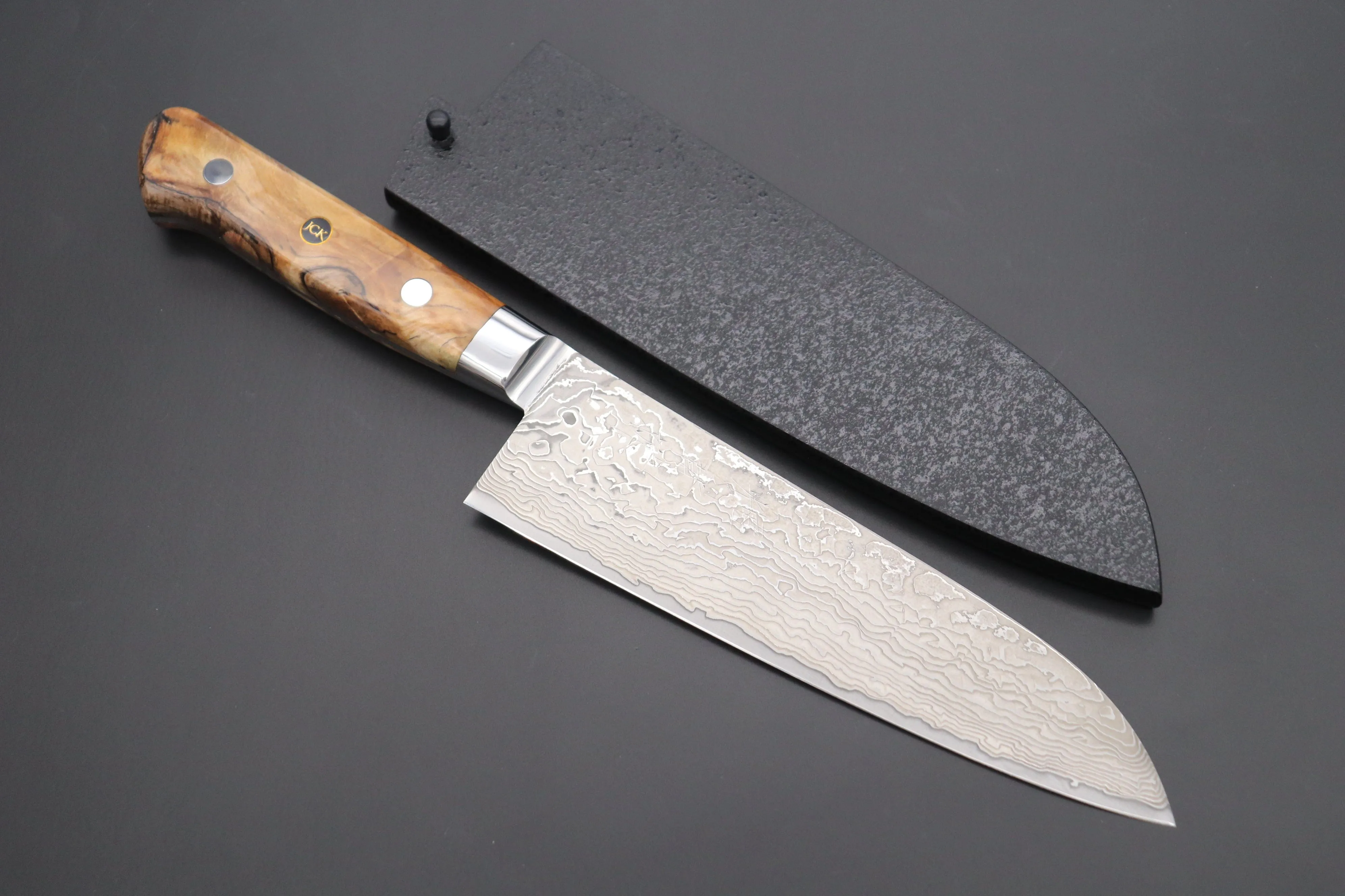 JCK Original Kagayaki NOVEL- Limited Edition Custom R-2 Damascus Series KNLTD-129 Santoku 175mm (6.8 inch, Forged Blade)