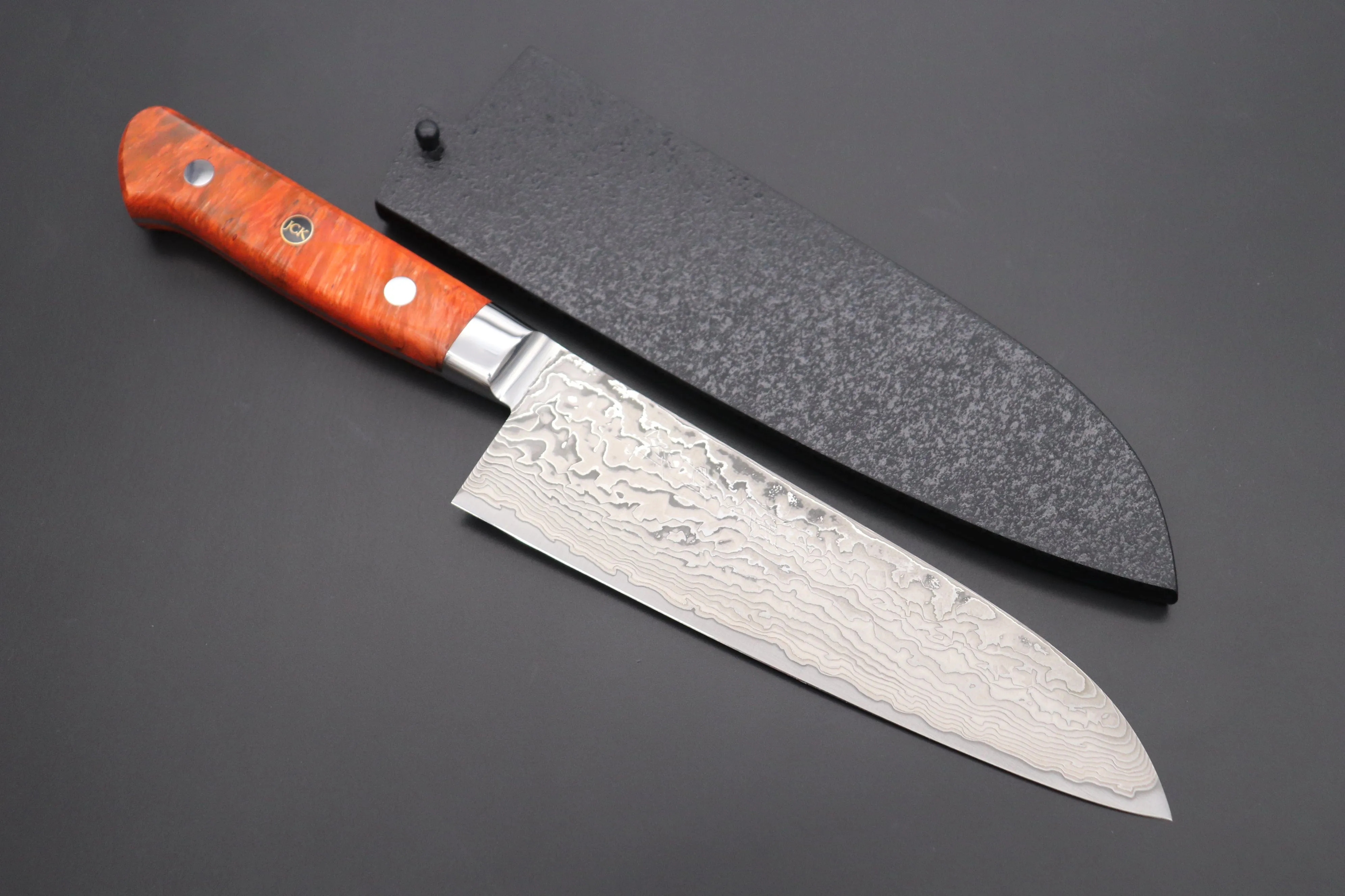 JCK Original Kagayaki NOVEL- Limited Edition Custom R-2 Damascus Series KNLTD-131 Santoku 175mm (6.8 inch, Forged Blade)